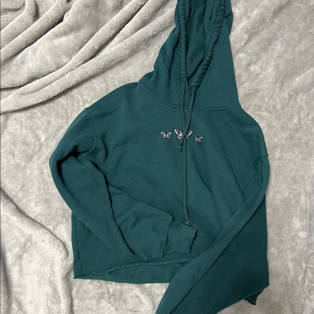 Brand New! Dark Green Hollister Cropped Hoodie